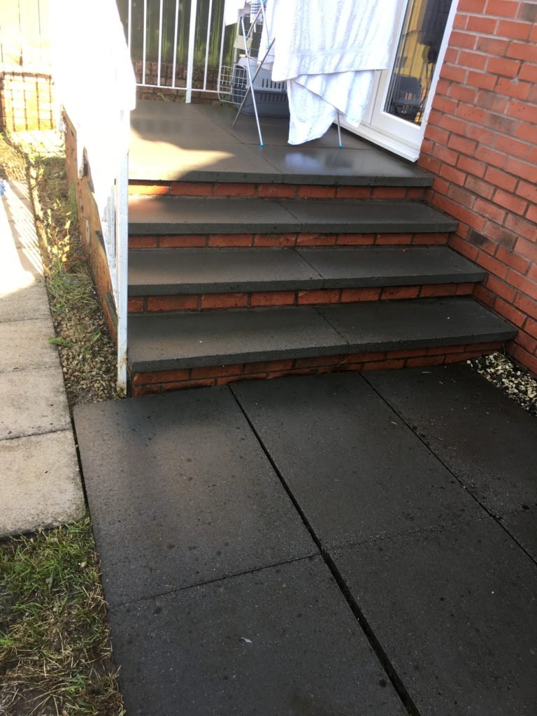Steps and paving cleaned in Bearsden — steps stained with algae